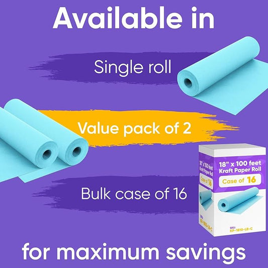 18" x 1200" (100 ft) Light Blue Kraft Paper Roll (Value Pack of 2), 45 lbs Thickness, Made in USA Colored Kraft Paper for School, Bulletin Board - Odorless, Non-Toxic, Safe for Kids