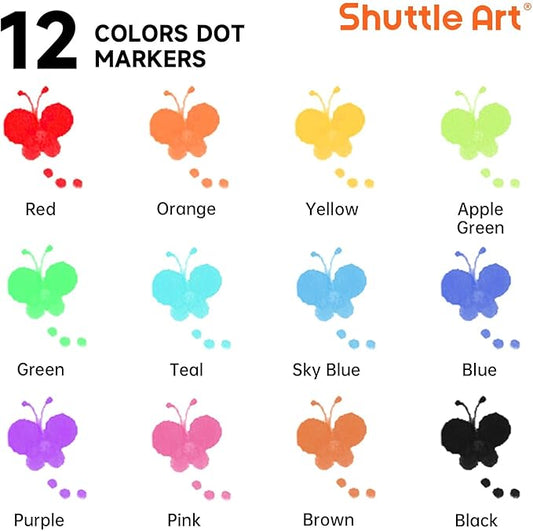 Shuttle Art 48 Pack Washable Dot Markers, 12 Assorted Colors with 6 Activity Books, Fun Art Supplies for Kids Toddlers, Non Toxic Water-Based Paint Daubers, 4 Sets x 12 Colors Dot Markers