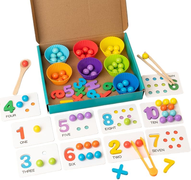 Fine Motor Toys,Wooden Peg Board Bead Game for Toddlers - Rainbow Stacking, Color Sorting & Counting Toys | Fine Motor Skills Development | Math Learning Games for 3 4 5 Years Old - Image 7