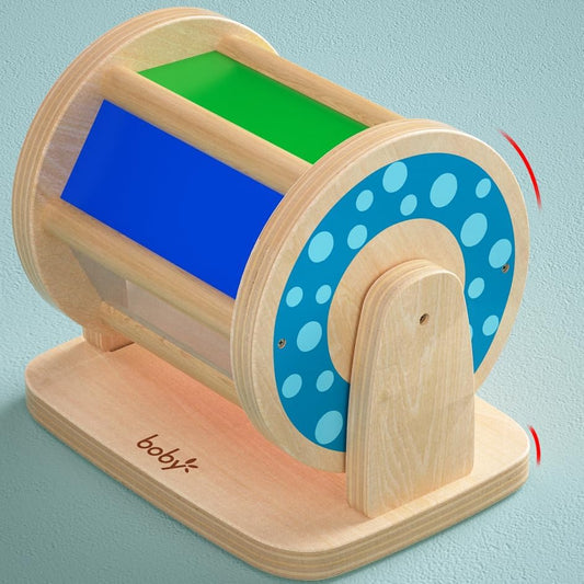 Dailyfunn Montessori Toys Wooden Spinning Drum Tummy Time Floor Mirror Toy for Babies Toddlers 1-3 Years Old - Image 2