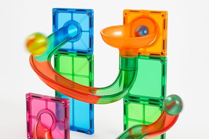 Magnetic Building Tiles Marble Run Set, 115 Pieces STEAM Construction Blocks with Marble Run Track, Educational STEM Toy for Kids Ages 3+, Rainbow Colors - Image 9