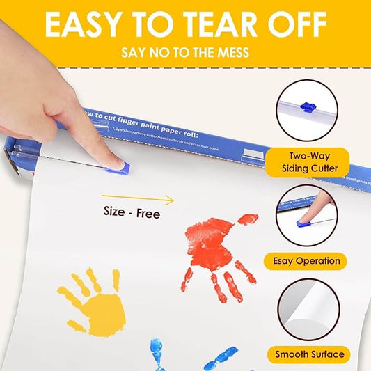 Funto Finger Paint Paper Roll, 12"x400", Size-Free,White, Large Paint Sheet for Toddlers, Art Pad for Kids, Paper for Painting, Easy to Cut