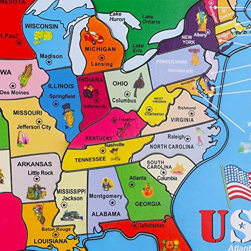 Wondertoys 46 Pieces Wooden USA Map Puzzle for Kids US Map Puzzle Educational Geography Puzzles United States Map Puzzle for Boy Girl - Image 7