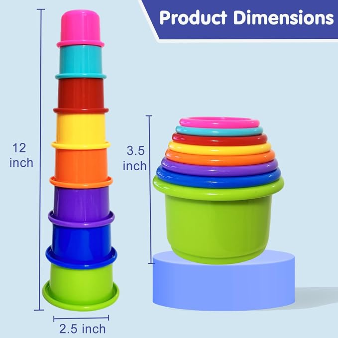 WEEJOYGAM Stacking Cups Baby Toy, 8 PCS Rainbow Nesting Cups for Babies, Montessori Stacking Toy for Toddlers 1-3, Educational Toys 6-12 Months for Color Recognition, Size Sorting and Fine Motor Skill - Image 7