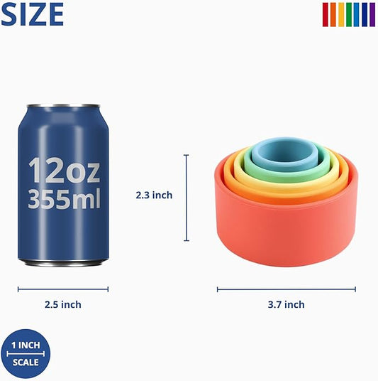 BLUE GINKGO Silicone Stacking Cups – Nesting & Sensory Stacking Toy for Toddlers | Open-Ended Montessori Toy with 5 Cups (Matte Colors)