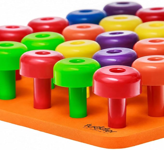 Toddler Peg Board Sensory Montessori Fine Motor Skills Educational Toys - 30 Stackable Pegs + Pattern Card + Drawstring Backpack + E-Book (Orange) - Image 9