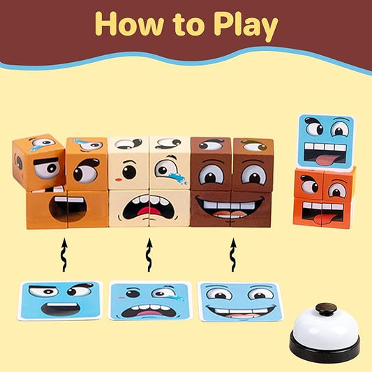 Face Blocks Wooden Face Changing Magic Cube Game Family Board Games Brain Teaser Puzzles Toys Gifts for Kids Boys Girls 3 4 5 6 7 8 9 10