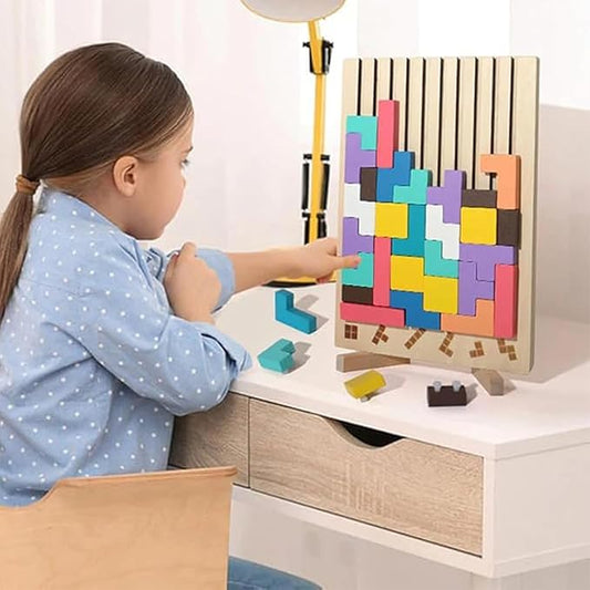 Wooden Stacking Puzzle Toy, 3D Wooden Puzzle Montessori Toy Art, Giant Russian Block Board Game, Wood Stacking Blocks Stress Toys for Family Brain Teaser Activity, Home Decor (1Pcs)