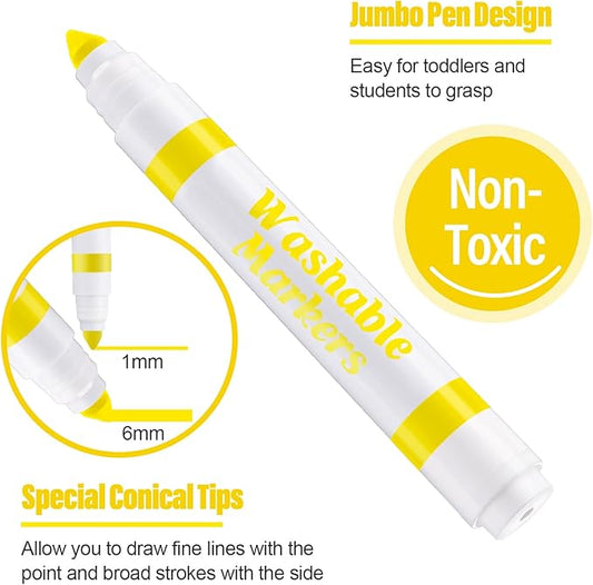 Janlaugh 36 Pcs Yellow Washable Markers Bulk Coloring Broad Line Markers for Kids Conical Tip Drawing Pen for Christmas, School Supplies, Travel Art Baby Shower Gender Reveal Party Supplies, Ages 6+