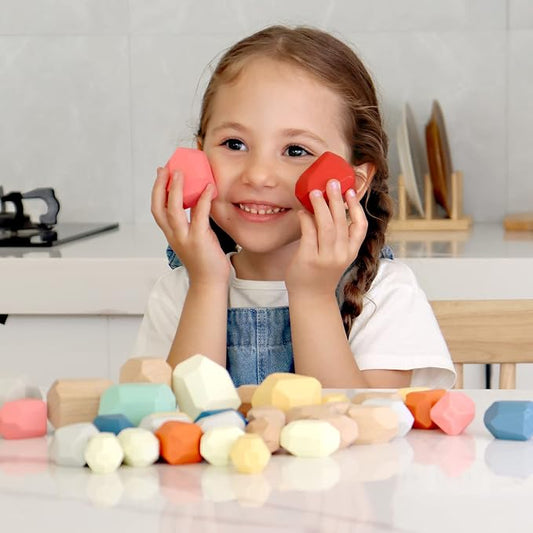 BESTAMTOY 36 PCS Wooden Sorting Stacking Rocks Stones,Sensory Toddler Toys Learning Montessori Toys, Building Blocks Game for Kids 3 4 5 6 Years Boy and Girl Birthday Gifts for Kids - Image 2
