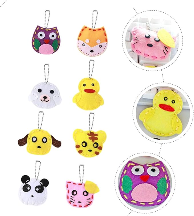 NESTINGHO 8 Pcs DIY Animal Pendant Making Kit for Educational Craft with Assorted Felt Shapes Fun Schoolbag Charms for Sewing and Creative Play Birthday
