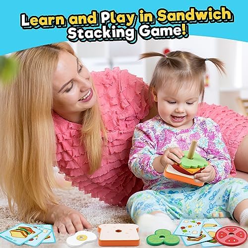 Wooden Sandwich Sorting Stacking Toys Play Food Set for Toddlers Preschool Educational Montessori Toys Fine Motor Toy for Kids Boys Girls - Image 6