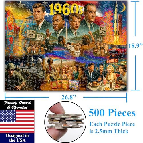 Think2Master 1960s 500 Pieces Very Large Pieces Jigsaw Puzzle: 13+, Teens, Adults & Seniors. Travel Back in Time with the Nostalgic Collage. Great Gift. Size: 26.8” X 18.9” - Image 7