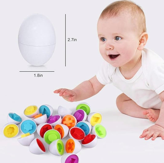VUIYA Matching Eggs - Toddler Toys - Color Shapes Egg Set - Educational Color, Shapes and Sorting Recognition Skills - Sorting Puzzle for Kid Baby Toddler Boy Girl, Easter Basket Gift (12 Eggs) - Image 2