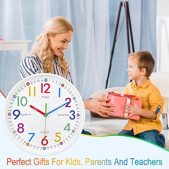 Wall Clock for Kids Learning to Teaching Time Wall Clocks Battery Operated Silent Non Ticking - Analog Colorful Clock Decorative for Kids Room,Classroom,School,nursery school,playroom(10 Inch) - Image 7