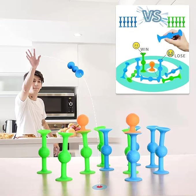 58 Piece Suction Fun Sticky Toy Set with Storage Bin, BPA Free Silicone, Stimulating Sensory Travel Bathtub Window Toys for Kids Boys Girls, Medium