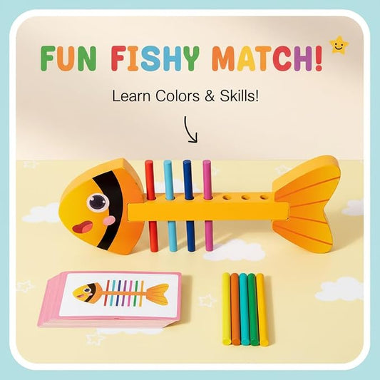 Montessori Fine Motor Skills Toys for Toddlers, Wooden Fishbone Color Matching & Sorting Toy with 20 Task Cards, Learning Educational Gifts for 3 4 5 6 Year Olds, Baby Sensory Training Toys - Image 2