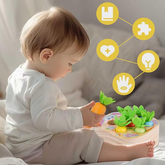 Montessori Toys for 2 3 Year Old Toddlers | Wooden Carrot Harvest Game - Image 7