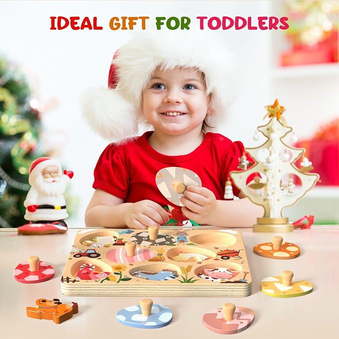 Zeoddler Wooden Puzzles for Toddlers, 8 Pcs Farm Animal Matching Egg Puzzle, Montessori Toys for Boy Girl Easter Birthday Gifts, Preschool Learning Activities & Educational Toys for Boys, Girls - Image 8