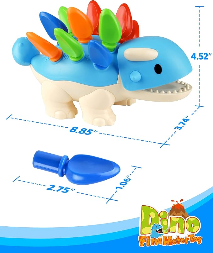 Coogam Dinosaur Fine Motor Skills Toy, The Ankylosaurus Toys 13 Pcs, Sorting Stacking Dinosaur Color Recognition Montessori Educational Gift Game for Year Toddler - Image 7
