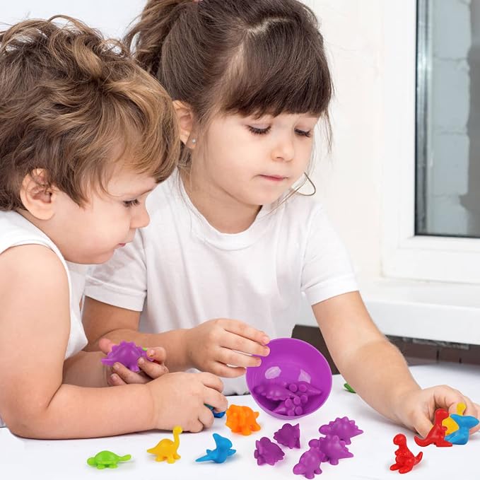 LOKIPA Counting Dinosaurs Toys Matching Game with Rainbow Sorting Cups, Color Sorting Set Preschool Learning Activities Education Toys for Toddlers Kids Ages 3 Years and Up - Image 7