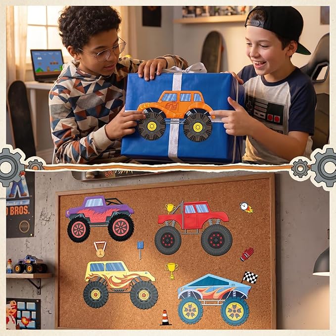 LINAYE 45 Sheets Monster Truck Stickers for Kids Toddlers, Make Your Own Monster Truck Stickers Birthday Party Favors Activities Goodie Bag Filler Crafts for Kids Classroom - Image 7
