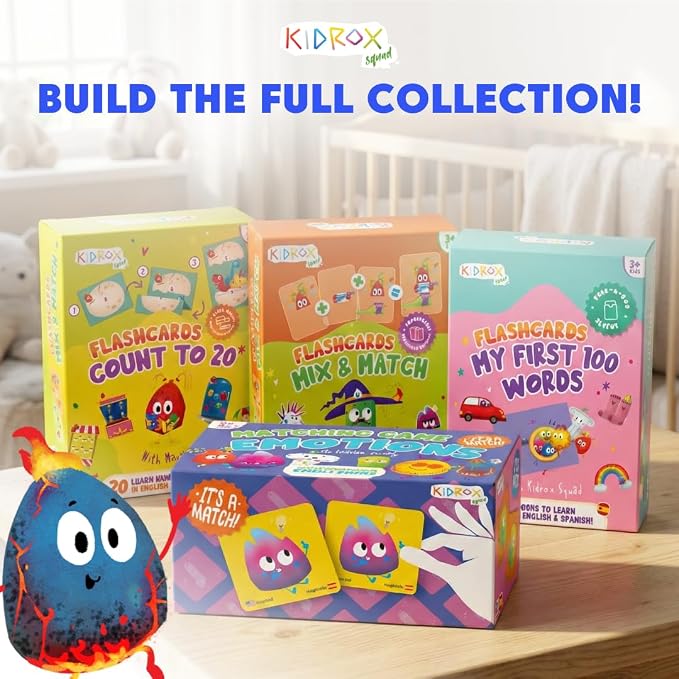 Kidrox 100 First Words Flash Cards for Toddlers, English with Spanish Learning Cards, Preschool Vocabulary & Speech Development Toy with Peek-a-Boo Sleeve for Memory Enhancement & Pattern Recognition - Image 9
