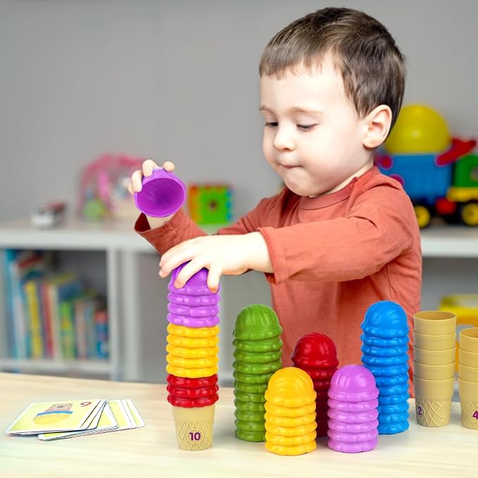 Ice Cream Color Sorting Toys for Toddlers, Montessori Counting Pretend Play Toys - 76 Pieces, Early Math Manipulatives Learning Toys with 10 Educational Number Cards for Preschool Kids (Number) - Image 7