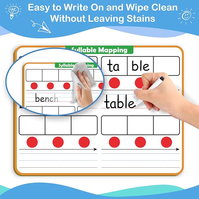Aizweb Phonemic Awareness Dry Erase Board,9" x 12" Syllable Small Whiteboard,Speech Therapy Material Phonics Games, Letter Sound,Science Reading Manipulative,Preschool Kindergarten Classroom Must Have - Image 7