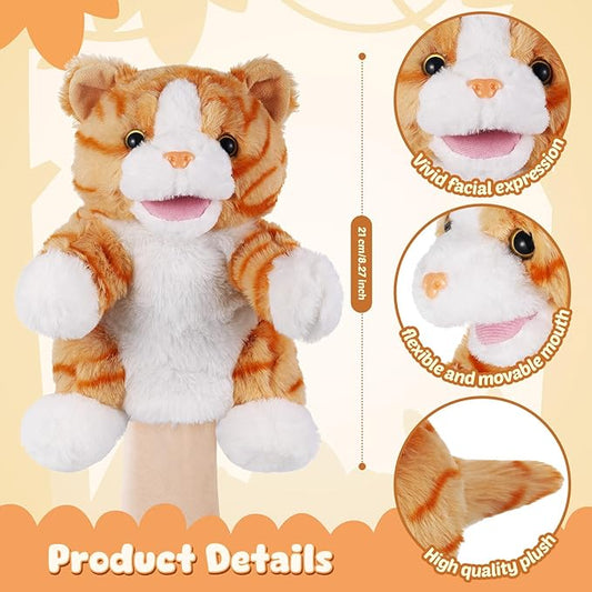 Animal Hand Puppets 11 Inch Sea Turtle Plush Dinosaur Animals Hand Puppet Toys Role-Play Toy Puppets for Kids Storytelling Imaginative Pretend Play Teaching Preschool(Cat)