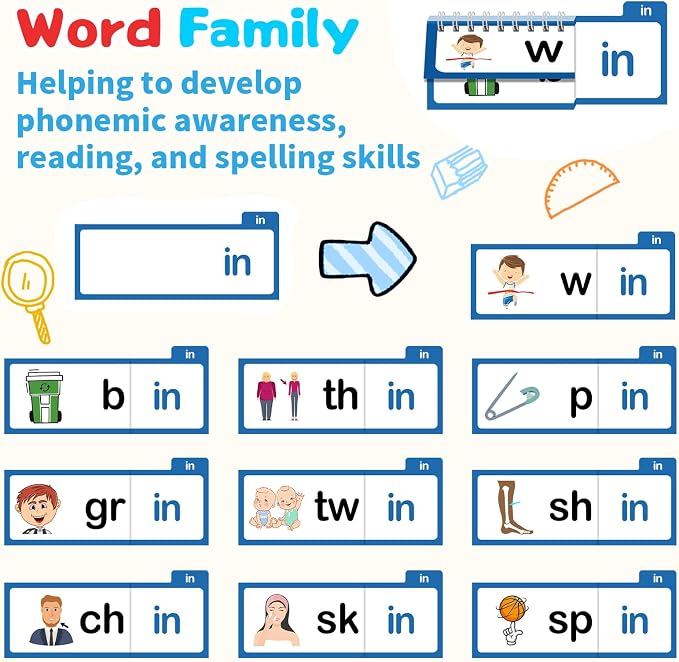 Word Family Build Book, 30 Read and Rhyme Flip Activity Book, Dinosaur ABC Learn to Read Phonics Flash Cards for Preschool/Kindergarten, CVC Words Reading Games for Kids Ages 3-8 - Image 7