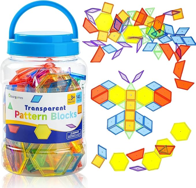 140 Pcs Translucent Pattern Blocks, Geometric Shapes Toys - Image 8