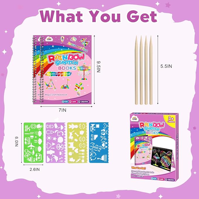 ZMLM Scratch Paper Art-Crafts Gift: 2 Pack Rainbow Notebooks Supplies Toys - Image 7