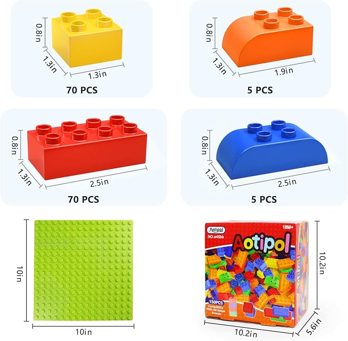 Big Building Blocks for Toddlers Kids Age 2-5, 150 PCS Set with Baseplate - Image 7