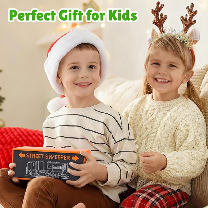 Garbage Truck Toy with Lights and Sounds, Play Vacuum Street Sweeper Trash Truck, Battery Powered Recycling Car Vehicle Toys for Boys Girls Kids Toddler Gift for Christmas Birthday