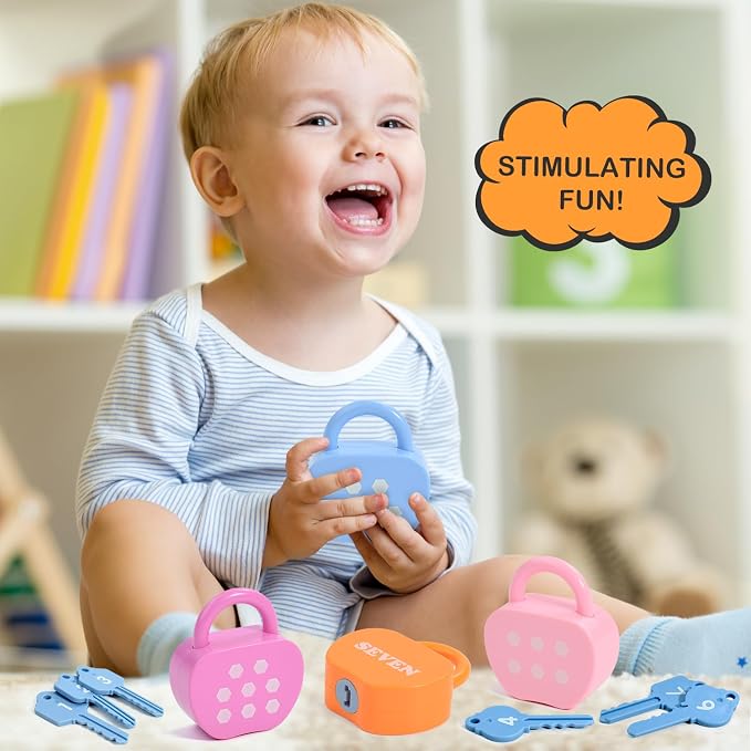 GEERAY Montessori Lock and Key Toys, 10 Apple Locks with Keys & 20 Cards, Numbers Matching & Counting Cause and Effect Toy, Fine Motor Skills Educational Preschool Gifts for Toddlers 3-5 Boys Girls - Image 9