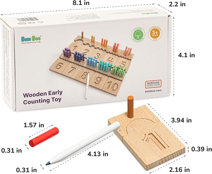 Bimi Boo Peg Board for Toddlers - Wooden Counting Peg Board and Number Tracing Set, Montessori Math Toy for Preschoolers and Kindergarten (55 Pegs, 10 Boards, 1 Pencil) - Image 9