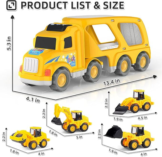 Veslier Construction Truck Toys for Boys Girls Age 3 4 5 6 Years Old,Carrier Transport Trucks for Kids 3-4 3-5 Year Old,Christmas Birthday Gift Toddler Toys.