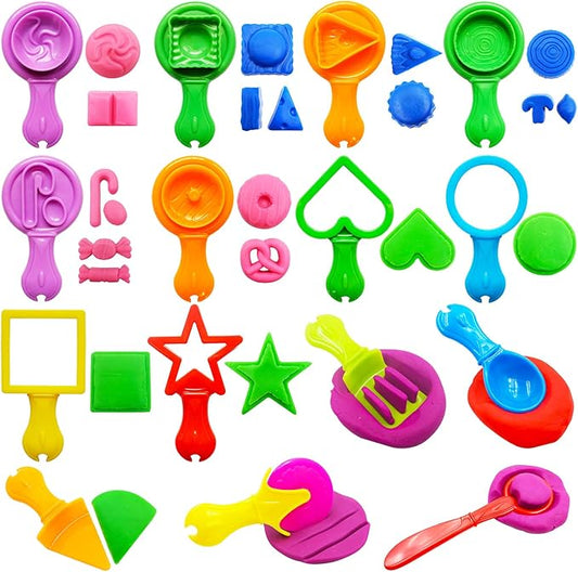 FRIMOONY Dough Tools Set for Kids, Various Plastic Molds, Assorted Colors, 45 Pieces