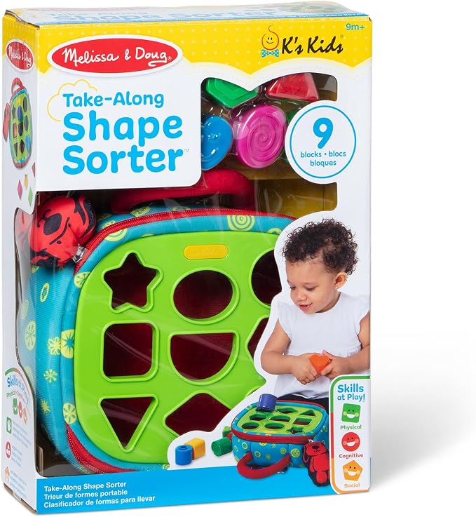 Melissa & Doug K’s Kids Take-Along Shape Sorter, 9 Textured Building Blocks & Soft Sensory Activity Bag, Montessori-Inspired Baby Toys for Toddlers, Preschool Learning Toys for Babies 9 Mo. & Up - Image 9