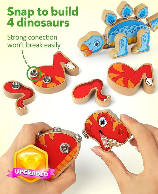 Coogam Dinosaur Snap Together Building Toys, Wooden Take Apart Dinosaur Playset, STEM Montessori Educational Fine Motor Skill Toy Gift for 3 4 5 Years Old Kids - Image 2
