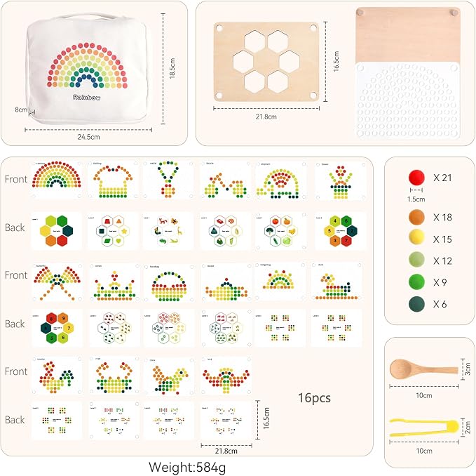 ibwaae Wooden Peg Board Beads Game Color Matching Toys for Toddlers Counting Toy for Preschoolers Learning Montessori Toys Fine Motor Math Gift for Girls and Boys - Image 8