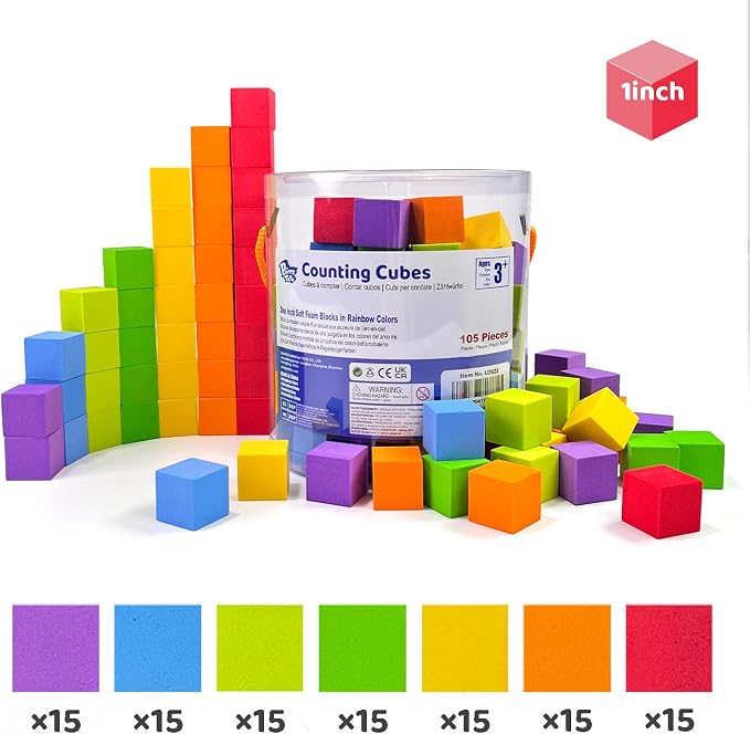 Pairez Toys Foam Counting Blocks, 105 Pieces 1 Inch Soft Rainbow Math Cubes - Image 6
