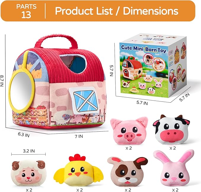 Baby Girl Toys 6-12 Months, Surprise Barn with 12 PCS Stuffed Farm Animals, Montessori Sensory Developmental Learning Toys for 6-12 Months, Ideals 6 7 8 9 Month Old Baby Boy Girl Gifts Toy
