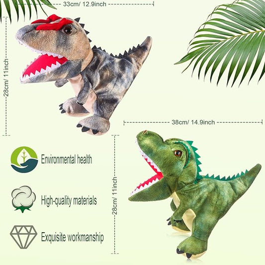 Animal Hand Puppets 11 Inch Sea Turtle Plush Dinosaur Animals Hand Puppet Toys Role-Play Toy Puppets for Kids Storytelling Imaginative Pretend Play Teaching Preschool(Rex and Dilophosaurus)