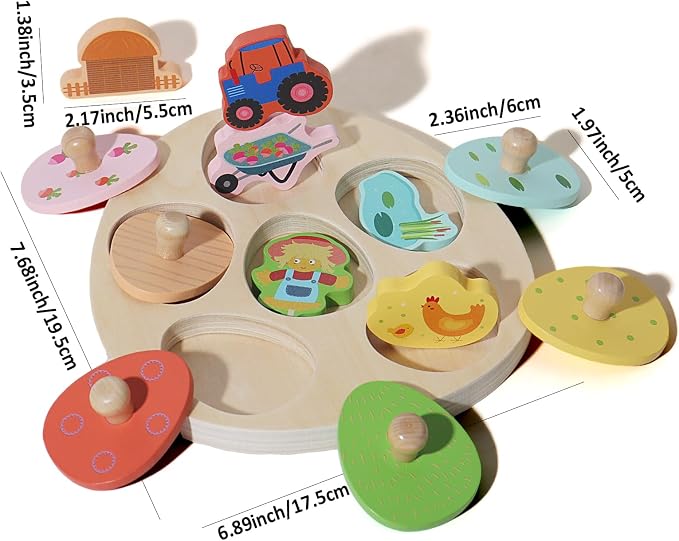 Montessori Farm Theme Matching Eggs Peg Puzzle, Wooden Color Shape Sorting Toy for 1 Year Old Boys Girls, Early Educational Fine Motor Skills Learning Toy Gifts for 12-18 Months 1 2 Year Old Toddlers - Image 6