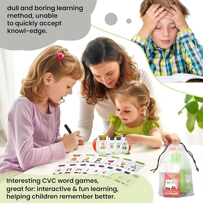 CVC Word Spelling Game for Kids Ages 3-7, Talking Flash Cards with Alphabet Card Reader, 107 Sight Words, Letter Matching and Spell-Check Practice, Preschool Kindergarten Learning Toy Gift - Image 8