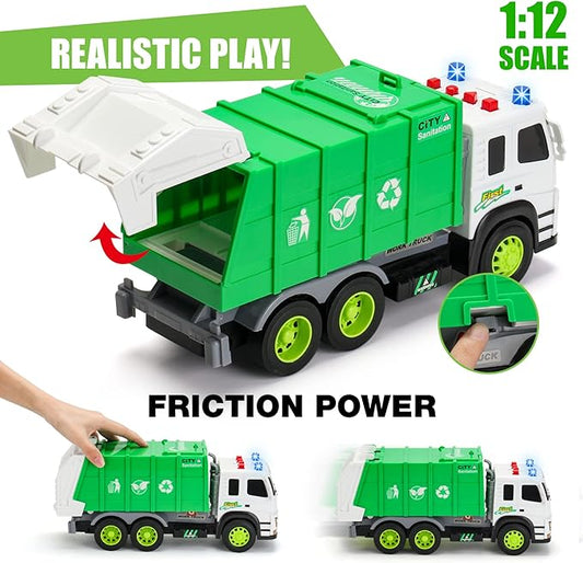 MOBIUS Toys Garbage Truck – Large 1:12 Scale Recycling Truck with Lights, Sounds & Moving Parts – Durable BPA-Free Trash Truck for Kids Ages 3–7 – Educational Toy, Gift Box