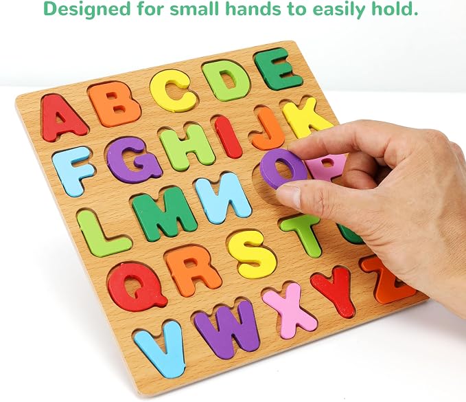 Alphabet Wooden Puzzles for Toddlers 3-5, Pack of 3 ABC, Number and Shape Puzzle, Preschool Educational Learning Toys with Puzzle Board & Letter Blocks for Girls Boys Ages 3 4 5 Years Old - Image 7