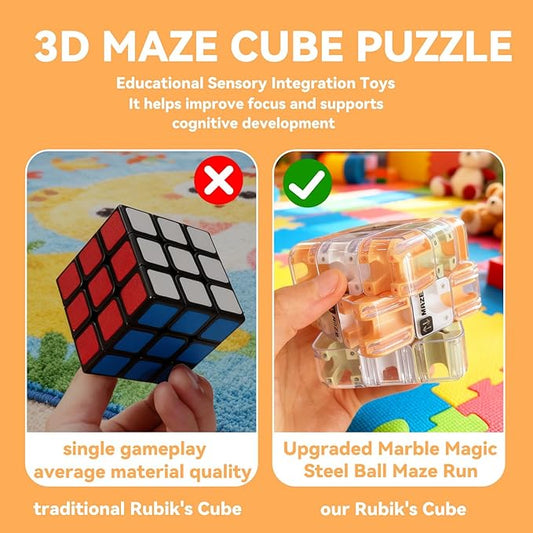 3D Maze Cube Ball for Adults & Kids, Labyrinth Puzzle Brain Teaser Game, Educational Learning Toys for Logical Thinking, Family Board Games, Durable Puzzle Cube Gift for Birthday and Holidays